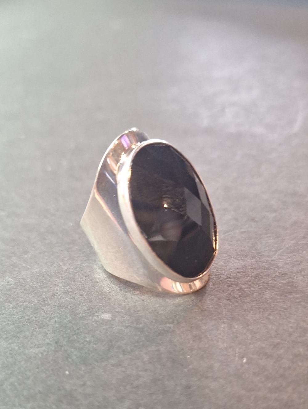 DDD Mexico 925 Black Faceted Stone Silver Ring - Stylish Women's Accessory